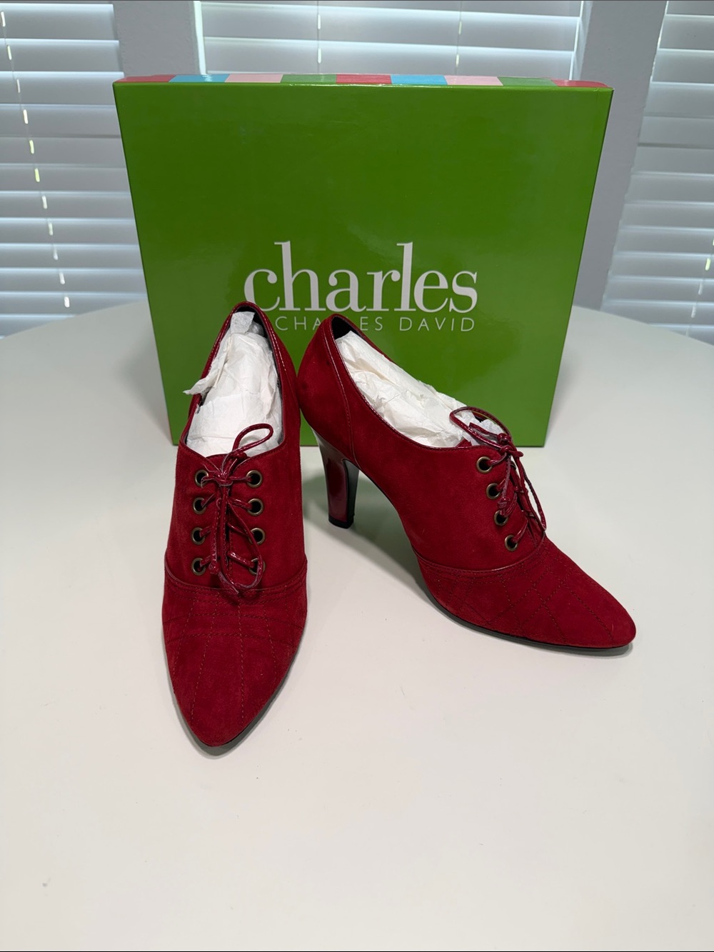 Charles by Charles David Red Suede Cavern Lace-Up Pointed-Toe Heels